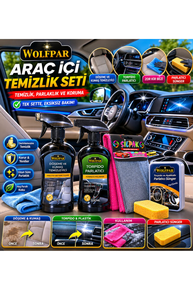 Araç İçi Temizlik Seti – Döşeme, Torpido ve İç Mekan Bakım Seti