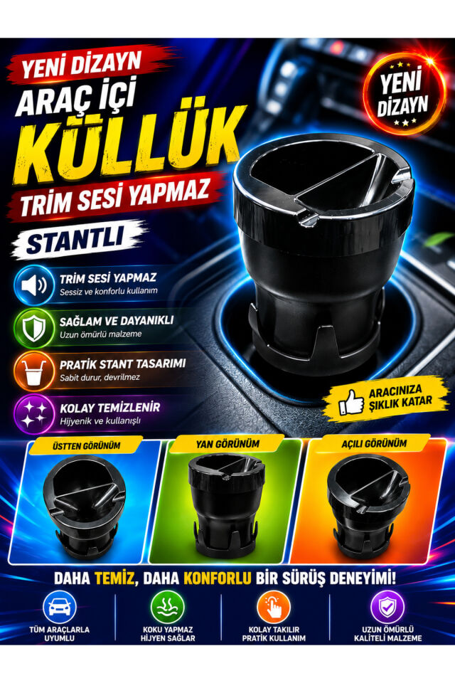 Araç İçi Küllük Trim Sesi Yapmaz Yeni Dizayn Stantlı